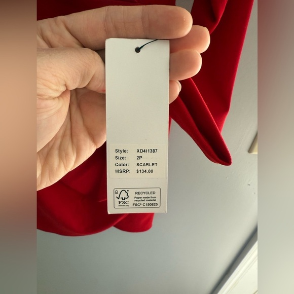 DKNY Womens Red Draped Ruched Sheath Long Sleeve Knee Length Wrap New Dress 2P - Picture 6 of 10